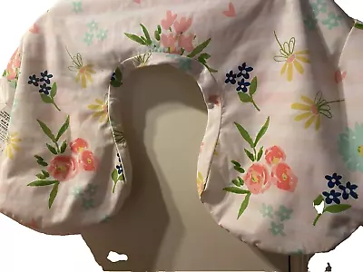 Pink and White stripes with Flowers Boppy Replacement Pillow Slip Cover - Image 1 of 4