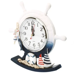Swing Clock Wood Seaside Nautical Table Mediterranean Style Desktop - Picture 1 of 12