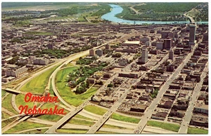 Postal estándar cromada - Omaha, Nebraska - Vista aérea río Missouri e Iowa - Imagen 1 de 2