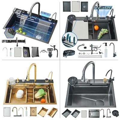 Smart Kitchen Sink Stainless Steel Single Bowl Sink Drop in Workstation Bar Sink - Image 1 of 4