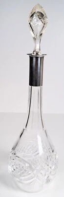 Jugendstil Wein Karaffe, Bleikristall, versilbert, deutsch, um 1910, #BA375 - Bild 1 von 4