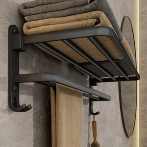 Matte Black 50CM Folding Holder With Hook Towel Wall Mount Aluminum Towel UK - Picture 1 of 7