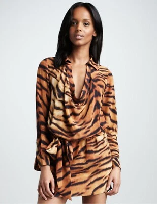 Mini vestido de seda com estampa de animal tigre Haute Hippie Waiting for the Man tamanho pequeno P - Imagem 1 de 4