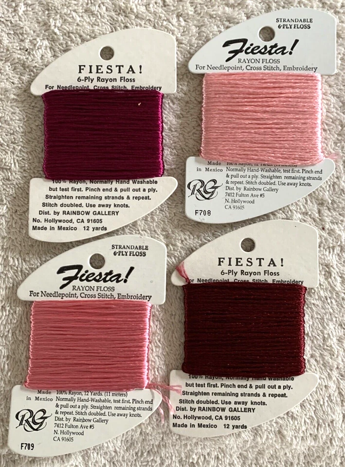 Rainbow Gallery Fiesta! Thread 3-Ply 100% Rayon 4 Cards Red Pink No Duplicates - Image 1 of 4