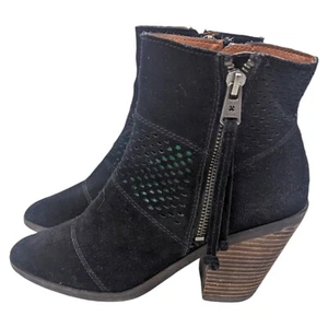 Botines de cuero gamuza Lucky Brand Ramsés para mujer 8 negros tacón bloque - Imagen 1 de 12