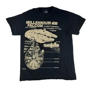 Star Wars Millennium Falcon T Shirt Mens Medium Short Sleeve Black Beige Print - Picture 1 of 5