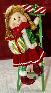 16.5” Christmas Plush Girl Elf On A Ladder With Presents Festive Holiday Lights - Picture 1 of 9