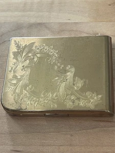 Vintage Elgin American Etched Powder Compact 3x2.5" Case Gold tone - Bild 1 von 7