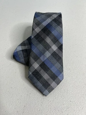 Corbata de diseñador a cuadros gris y azul Michael Kors mezcla de seda Foto 1 de 4