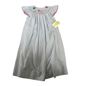 Be mine smocked flag USA dress new NWT 4 patriotic blue check plaid fireworks - Picture 1 of 5