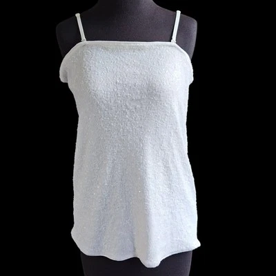 Camiseta sin mangas Express de lentejuelas para mujer talla L blanca correas de espagueti ajustables Foto 1 de 4