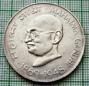 INDIA Republic 1969 10 Rupees, Centennial - Mahatma Gandhi's Birth, 0.800 SILVER - Picture 1 of 6