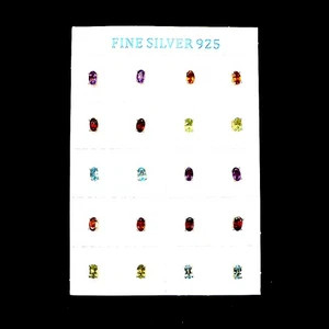 925 Sterling Silver Earrings Oval Peridot Citrine Topaz 5x3mm 10pairs Gemstone - Foto 1 di 14