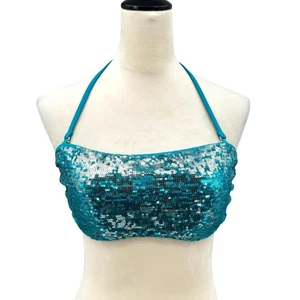 Calzedonia Sz 38 Cobey Teal Blue Sequin Bandeau Swimsuit Bikini Top - Picture 1 of 11