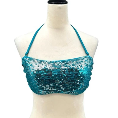 Calzedonia Sz 38 Cobey Teal Blue Sequin Bandeau Swimsuit Bikini Top - Image 1 of 4