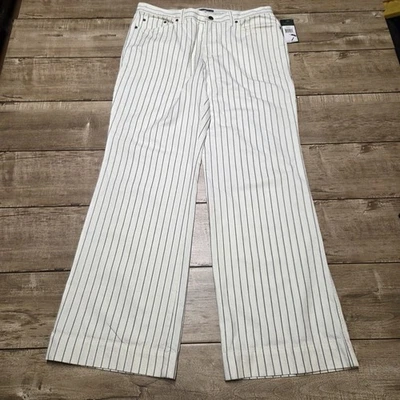 Nova Calça Feminina LRL LAUREN JEANS CO Perna Larga 14 Listras Brancas Cintura Alta Nova com etiquetas - Imagem 1 de 4