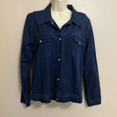 Christopher & Banks Pearl Snap Long Sleeve Dark Denim Blue Jacket~SZ. Medium EUC - Image 1 of 4