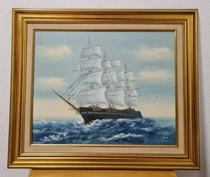 Pintura náutica al óleo sobre lienzo cortapelos barco alto. Firmado por artista. - Imagen 1 de 16