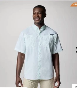 Camisa Columbia PFG Para Hombres S Con Botones Manga Corta Azul Super Tamiami Gorpcore - Imagen 1 de 12