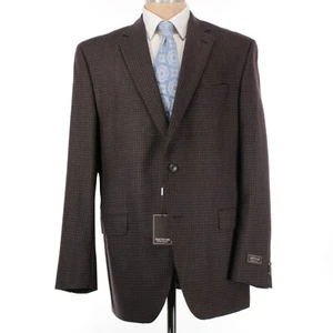 Jack Victor NWT 100% Wool Sport Coat Size US 46L in Browns/Blues Micro Check - Picture 1 of 9
