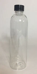 250 ml klare PET Kunststoff große Boston Flaschen & glatter schwarzer Schraubverschluss JEDE MENGE - Bild 1 von 1