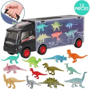 12 PCS Dinosaur Transporter Truck Carrycase Toys for Cars PlaySet Carrier Gift - Picture 1 of 8