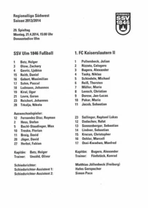 Línea 13/14 RL SSV Ulm 1846 - 1. FC Kaiserslautern II - Imagen 1 de 1