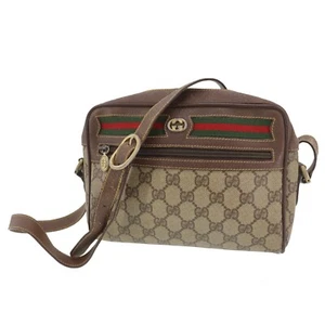 GUCCI GG Plus Web Stripe Used Shoulder Bag Brown PVC Leather Italy #AG814 A - Bild 1 von 18