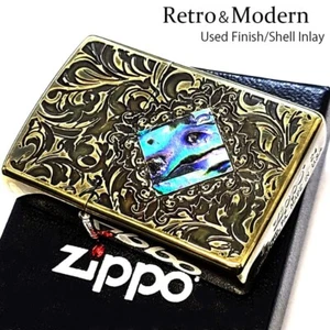 Zippo Incrustación de Carcasa Natural Retro Moderno Dorado Acabado Usado Procesamiento Doble Cara - Imagen 1 de 6