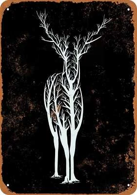 METAL SIGN - Deer Tree (BLACK) -- Vintage Look - Image 1 of 2