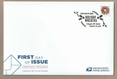 Programa de ceremonia de coronas de vacaciones de Estados Unidos 5426 cinta dorada y roja FDC 2019 Foto 1 de 3