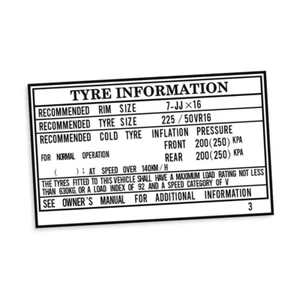 REPRODUCTION TYRE INFORMATION PLACARD DECAL : FITS A70 TOYOTA SUPRA - Picture 1 of 1
