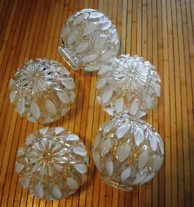 Vtg ball shaped globe textured glass flower leaves 6" - SET OF 5 lamp parts - Picture 1 of 7