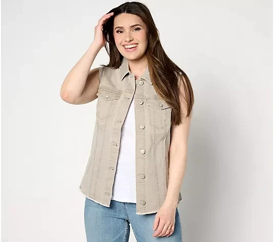 #563 LOGO by Lori Goldstein Denim Vest with Fray Details Size 2 - Image 1 of 1