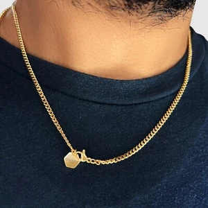 Cuban Miami Link Chain Necklace Jewelry in 18k Gold - 3mm Cuban Necklace 20” - Picture 1 of 12