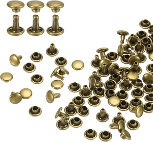 100 Sets Double Cap Leather Rivets, 6X6Mm round Cap Tubular Metal Studs Leather - Picture 1 of 7