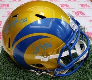 Rams Eric Dickerson & Marshall Faulk Signed Flash Full Size Speed Rep Helmet BAS - Picture 1 of 5