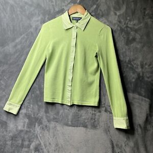 Jones New York  Womens Cardigan Sweater PP Green Snap Collared Knit Polka Dot