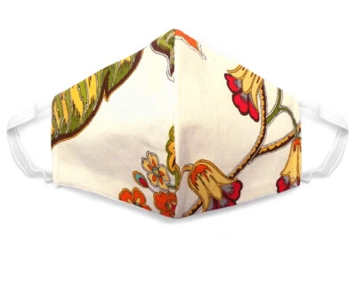 Mascarilla facial de tela de algodón reutilizable lavable para adultos hecha a mano en EE. UU. Bronceado multi floral Foto 1 de 2
