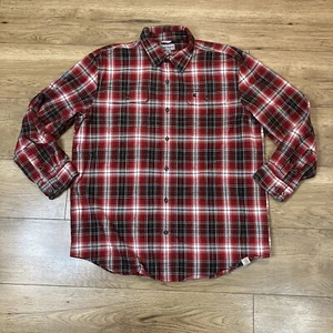 Men's XL Carhartt Button Up Long Sleeve Hubbard Flannel Shirt Red Black Plaid - Picture 1 of 9