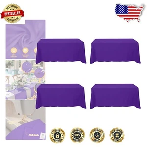 Elegant Purple 6ft Rectangle Table Covers - Machine Washable 4 Pack - 132" x 90" - Picture 1 of 9