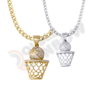 CZ Basketball Sport Edelstahl Anhänger Halskette 6 mm Kubanische Kette * P158 - Bild 1 von 12
