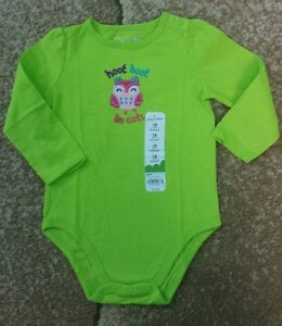 Jumping Beans baby bodysuit lime/green owl hoot hoot i'm cute size 18 month NWT