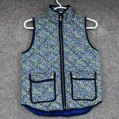 Chaleco J.Crew Mujer Medio Azul Liberty Tela Acolchado Floral Bolsillos Abombados Foto 1 de 4