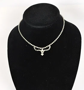 Rhinestone 15" Necklace Square Cut Elegant Vintage 1950s Romantic Whimsigoth - Picture 1 of 11