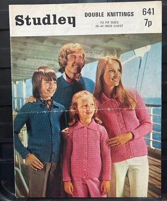 Vintage Studley Crochet Pattern Family Unisex Cardigan - Image 1 of 2
