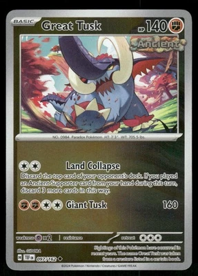 Great Tusk - 097/162 Uncommon Reverse Holo SV05: Temporal Forces NM - Image 1 of 2