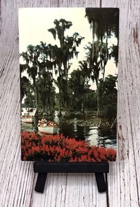 Cypress Gardens FL Florida, barcos eléctricos turísticos, postal vintage - Imagen 1 de 4