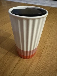 Starbucks Tri-Color Cupcake Ceramic Travel Mug Cup 2018 White Pink & Orange Nice - Picture 1 of 5
