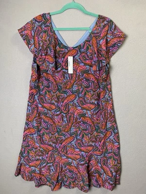 J. Crew Shift Dress Sz 16 100% Silk Vibrant Paisley Print Ruffled Sleeve Career - Image 1 of 4